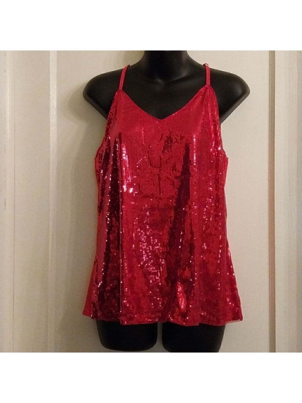 NWT GRACE KARIN Women's Sleeveless Sparkle Shimmer Sequin Tank Top Red Size M